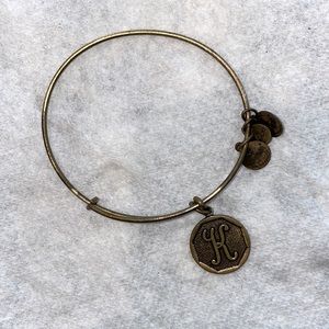 Alex & Ani "K" Bangle Preloved Gold Tone Dangle Initial Charm Bracelet GUC Cute